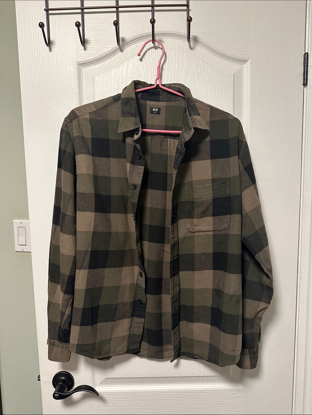 Uniqlo Men's Olive & Black Plaid Lightweight Shirt Jacket